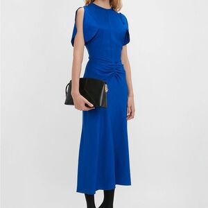 Victoria Beckham Gathered Waist Midi Dress Palace Blue Size UK 4/ US 0